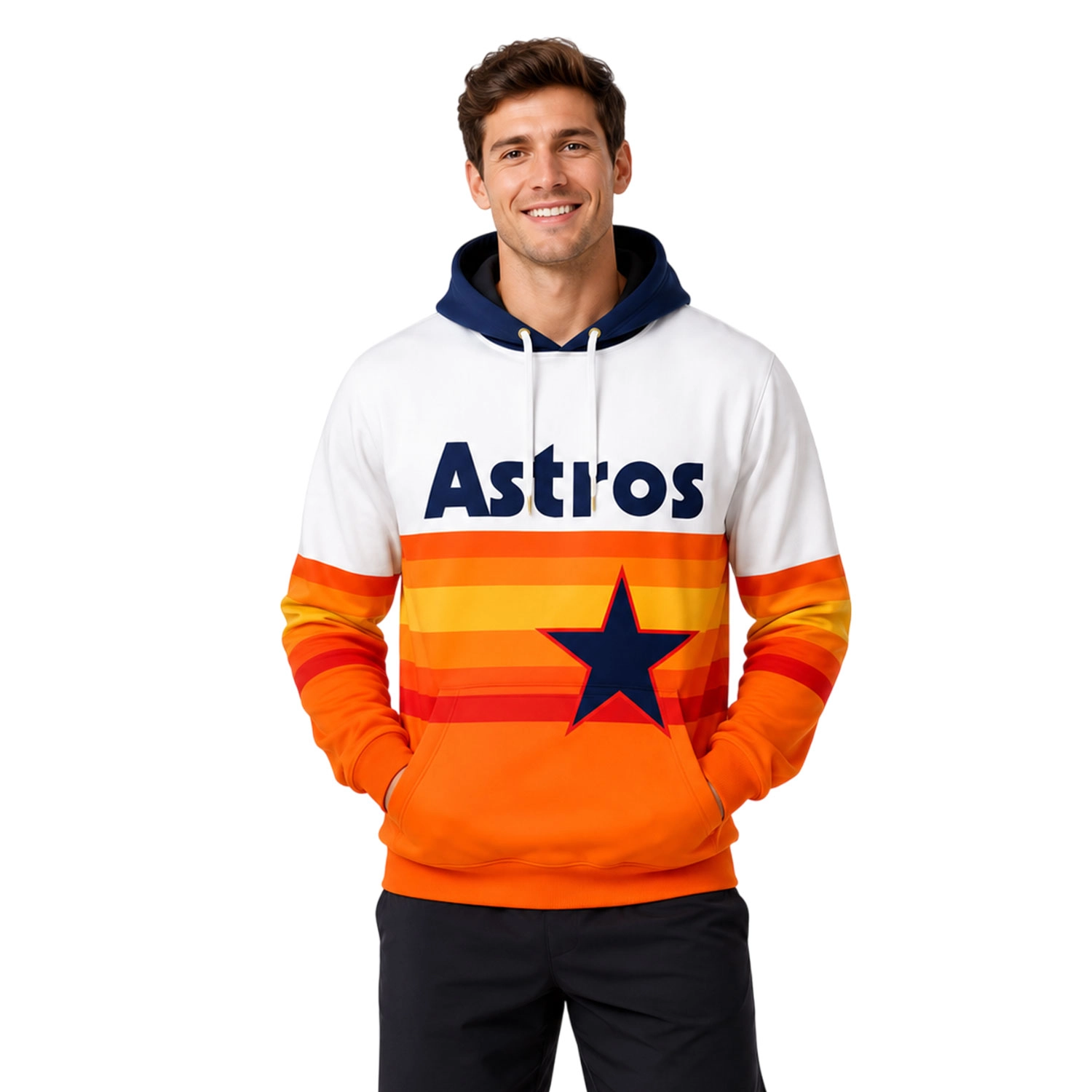 Astros Fan Hoodie Custom Exclusive Retro Stripe Design