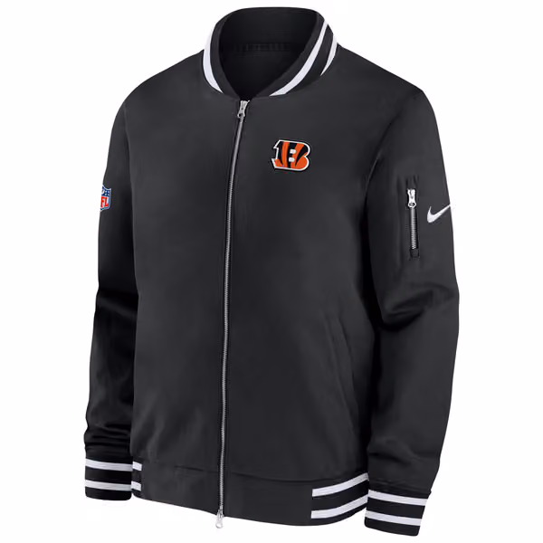 Cincinnati Bengals NFL Sideline Nike Coach Bomber Jacket view 2
