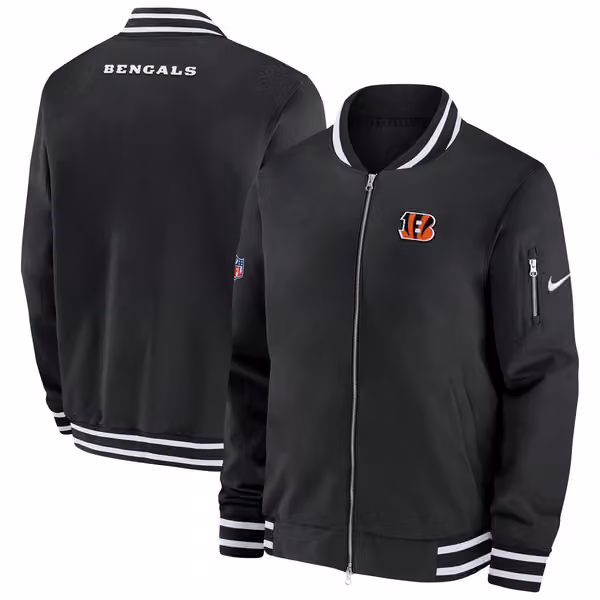 Cincinnati Bengals NFL Sideline Nike Coach Bomber Jacket view 1