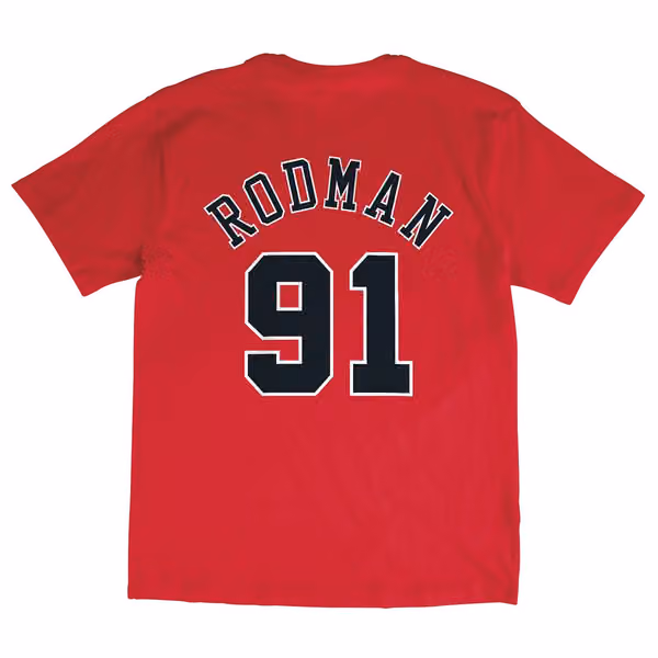 Dennis Rodman #91 Chicago Bulls Mitchell & Ness NBA T-Shirt Red view 2