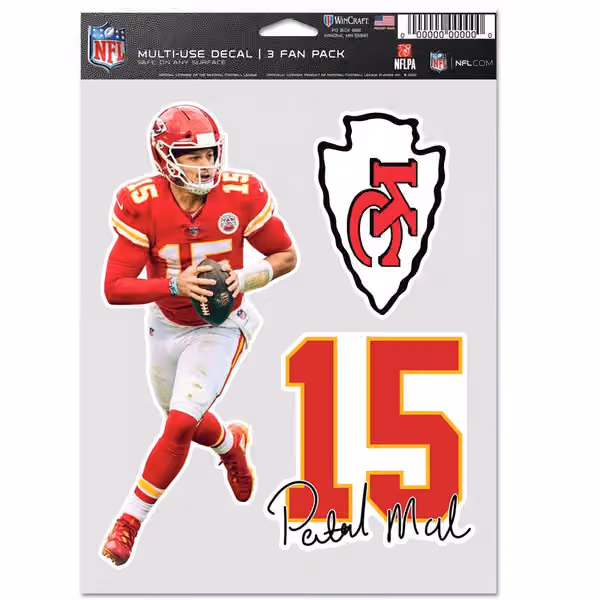 Patrick Mahomes #15 Kansas City Chiefs Player NFL Decals Set (3 Pcs.) view 1