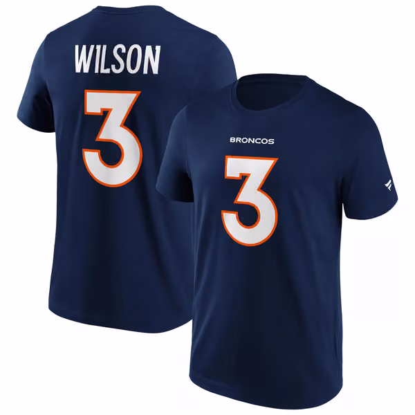 Russell Wilson #3 Denver Broncos Iconic Player NFL T-Shirt Navy view 1
