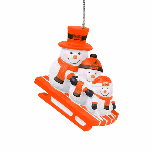 Cleveland Browns NFL Sledding Snowmen Christmas Ornament view 1