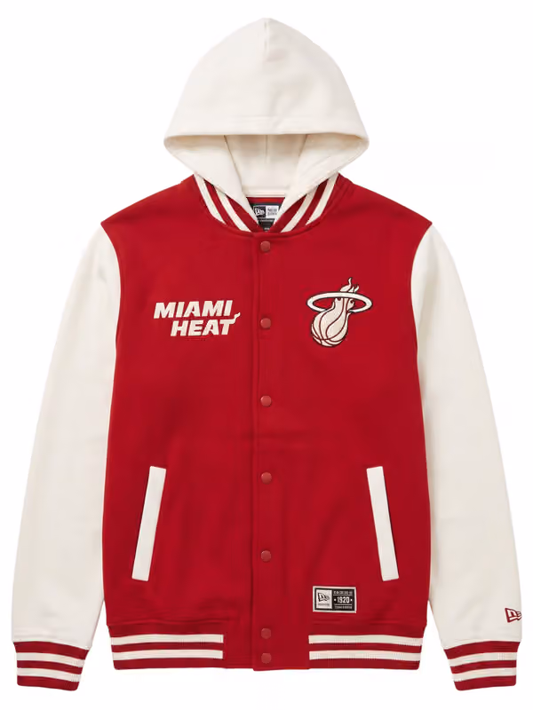 Miami Heat Letterman Hooded NBA Jacket Red view 1