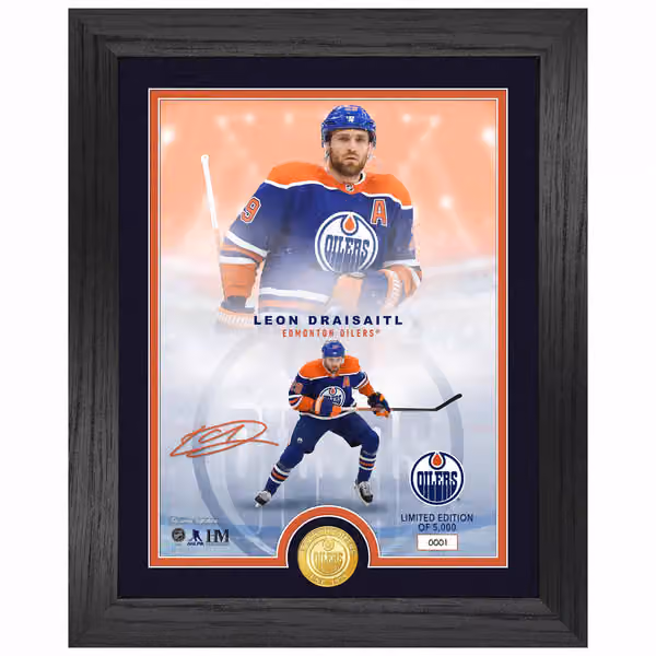 Leon Draisaitl Edmonton Oilers Bronze Coin Framed NHL Photo view 1