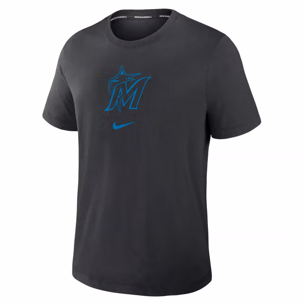 Miami Marlins Early Work 2025 MLB Authentic Nike Tri-Blend T-Shirt Black view 2