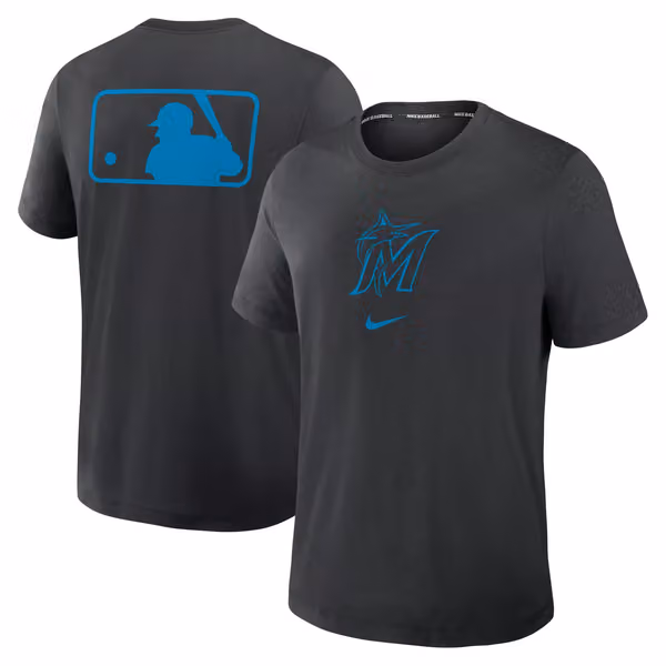Miami Marlins Early Work 2025 MLB Authentic Nike Tri-Blend T-Shirt Black view 1