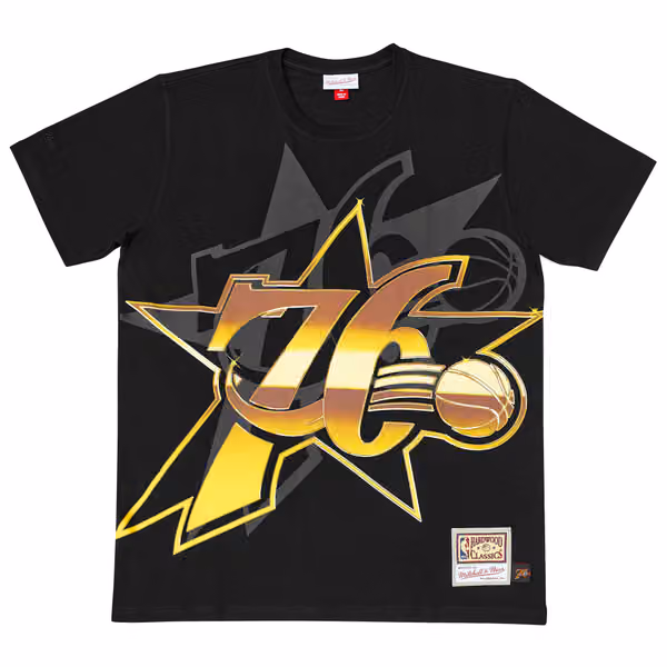 Philadelphia 76ers Big Face 4.0 Heavyweight Mitchell & Ness NBA T-Shirt Black view 1