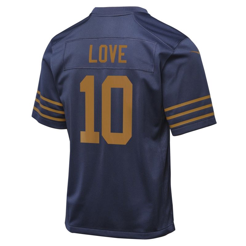Jordan Love #10 Green Bay Packers Game Football NFL Throwback ALT Jersey Navy (YOUTH) view 3
