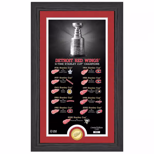 Detroit Red Wings Stanley Cup Legacy Bronze Coin Framed NHL Photo view 1