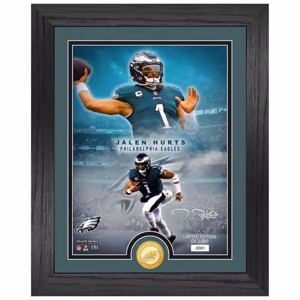 Jalen Hurts Philadelphia Eagles Bronze Coin Framed NFL Photo view 1