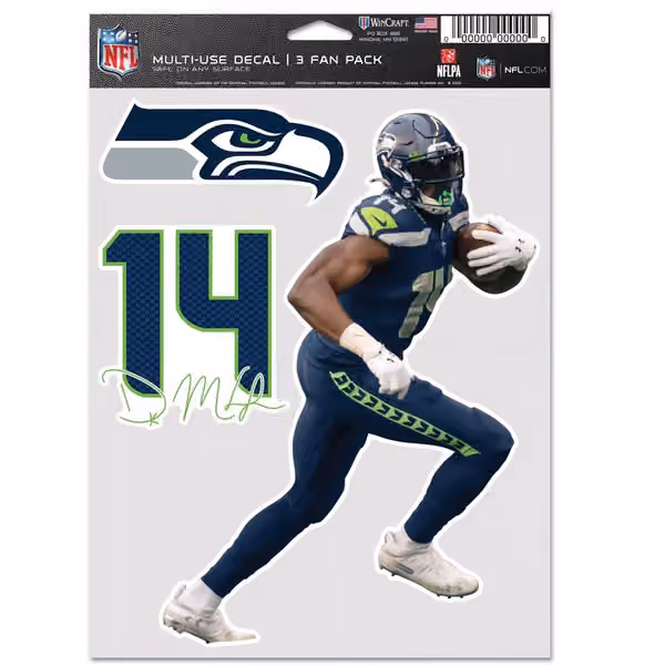 DK Metcalf #14 Seattle Seahawks Player NFL Decals Set (3 Pcs.) view 1