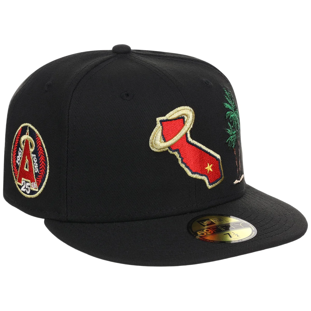 California Angels Crown the City New Era 59FIFTY Palm Tree (Black/Black/Gray) 1 front view