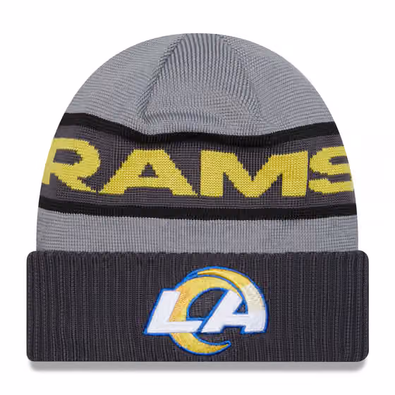 Los Angeles Rams 2023 NFL Sideline New Era Tech Knit Beanie Gray product photo