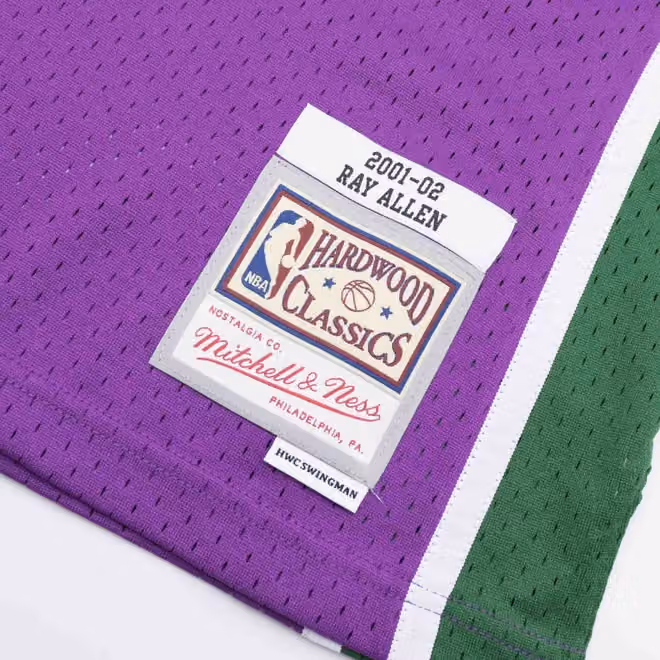 Ray Allen #34 Milwaukee Bucks 2001-02 Mitchell & Ness Swingman NBA Jersey Purple view 3
