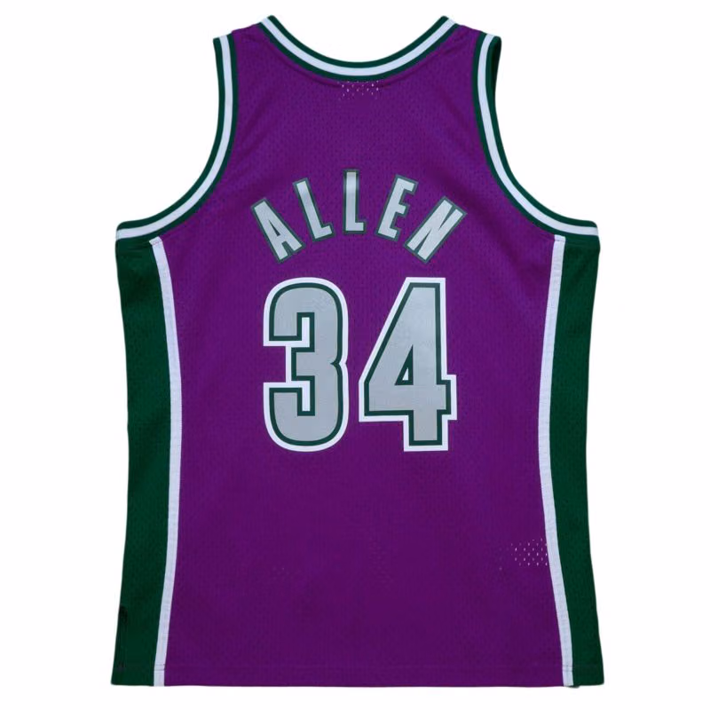 Ray Allen #34 Milwaukee Bucks 2001-02 Mitchell & Ness Swingman NBA Jersey Purple view 2