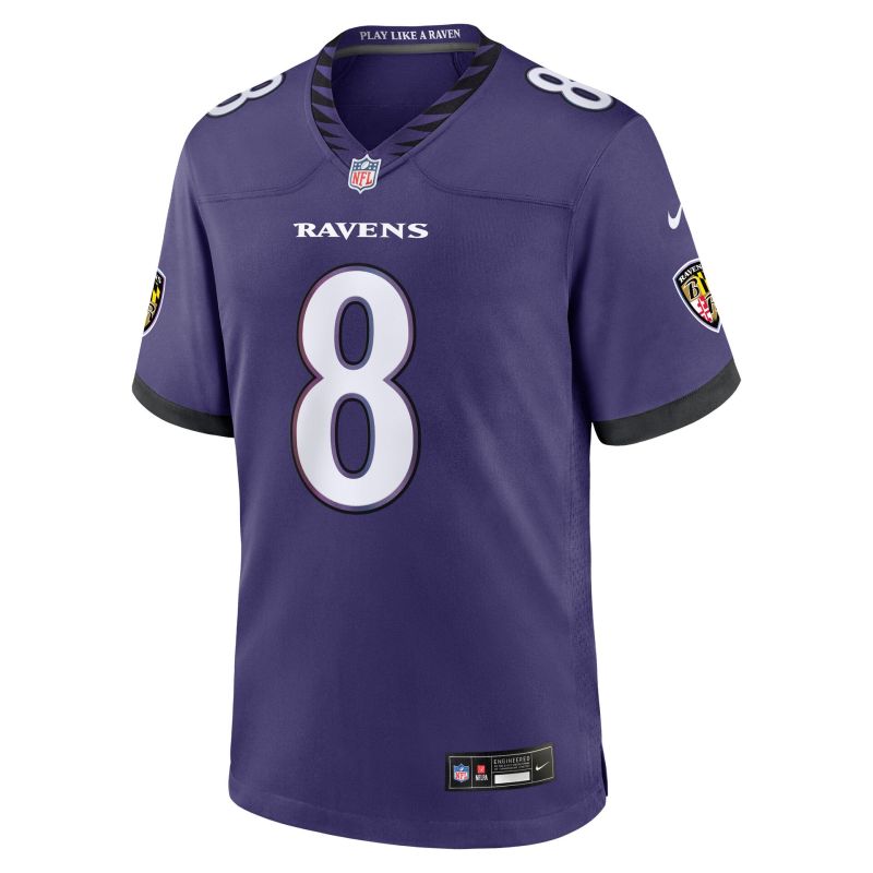 Lamar Jackson #8 Baltimore Ravens 2026 Game NFL Jersey Team Purple view 2