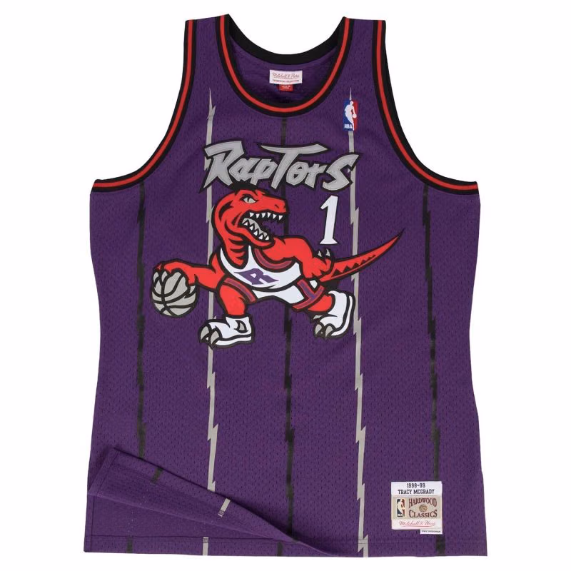 Tracy McGrady #1 Toronto Raptors 1998-99 Mitchell & Ness Swingman NBA Jersey Purple view 1