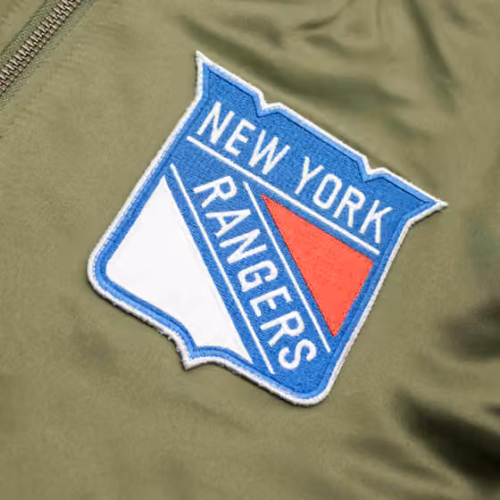 New York Rangers Olive Mitchell & Ness Heavyweight Satin NHL Jacket view 3
