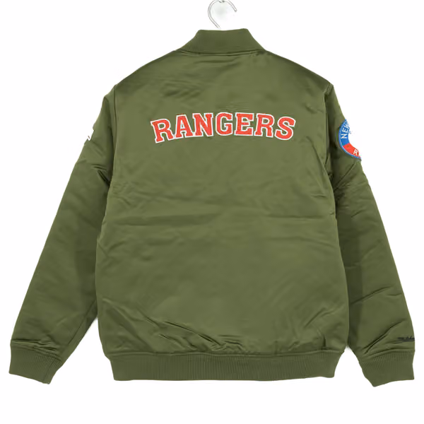 New York Rangers Olive Mitchell & Ness Heavyweight Satin NHL Jacket view 2