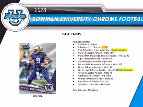 2023 Bowman Chrome University Football NCAA Blaster Box view 3
