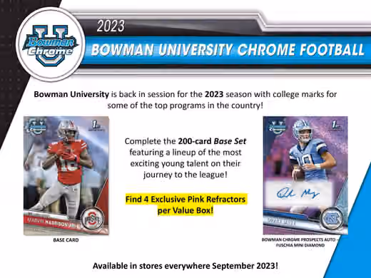 2023 Bowman Chrome University Football NCAA Blaster Box view 2