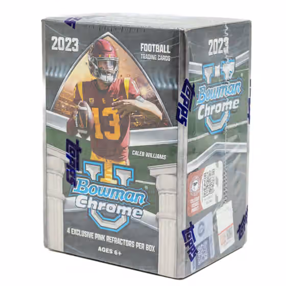 2023 Bowman Chrome University Football NCAA Blaster Box view 1