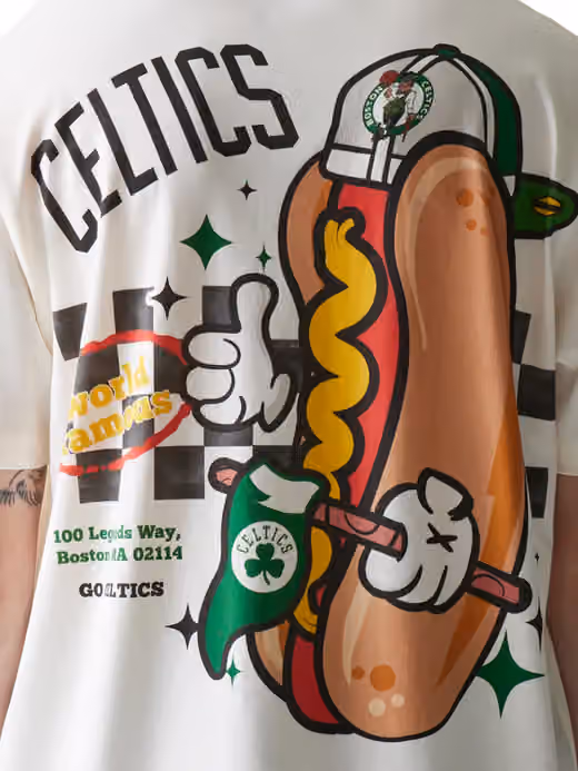Boston Celtics Ballpark Hot Dog Oversized NBA T-Shirt Cream view 4