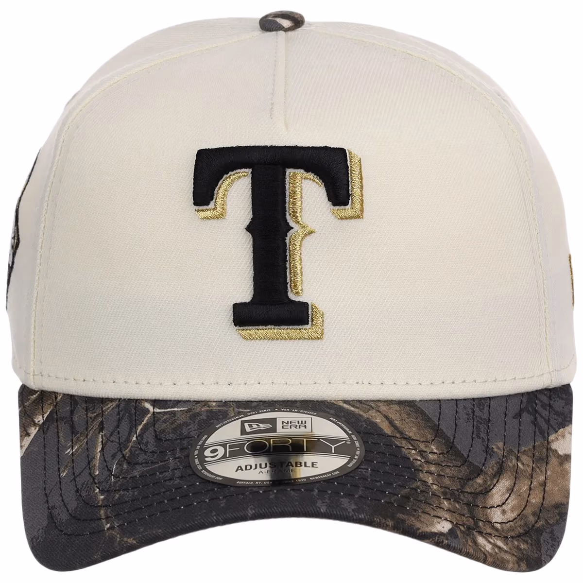 Texas Rangers MLB Black Realtree Chrome New Era 9FORTY detail view