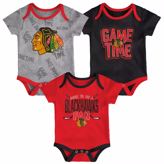 Chicago Blackhawks Game Time NHL Baby Bodysuit Set (3-Piece) view 1