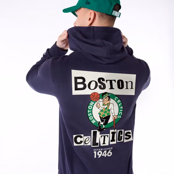 Boston Celtics Newspaper Script New Era NBA Hoodie Navy view 3