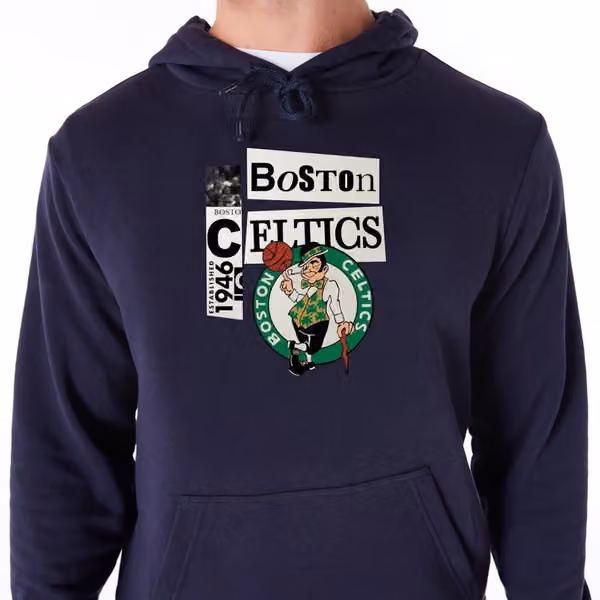 Boston Celtics Newspaper Script New Era NBA Hoodie Navy view 5