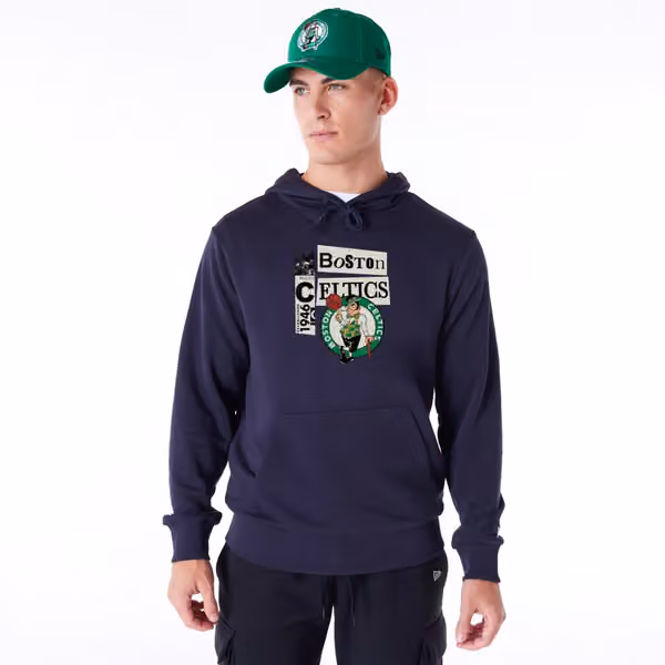Boston Celtics Newspaper Script New Era NBA Hoodie Navy view 2