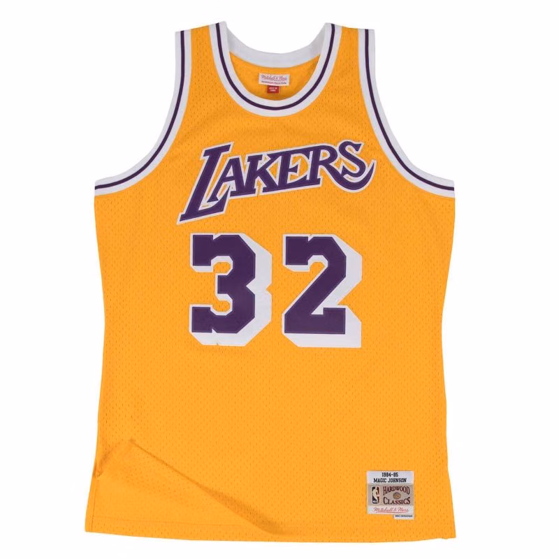 Magic Johnson #32 Los Angeles Lakers 1984-85 Swingman NBA Jersey Yellow view 1