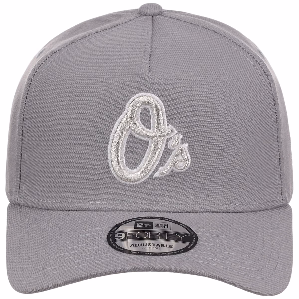Baltimore Orioles MLB Gray x White FASHION CORE New Era 9FORTY A-Frame detail view