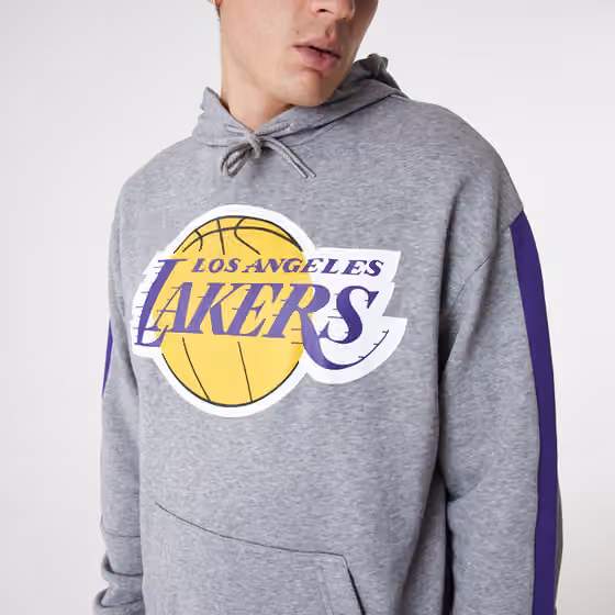 Los Angeles Lakers New Era Color Block NBA Hoodie Gray view 4
