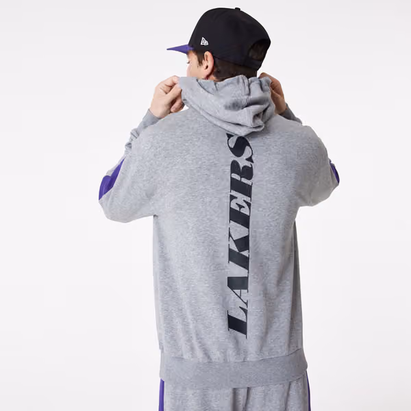 Los Angeles Lakers New Era Color Block NBA Hoodie Gray view 3