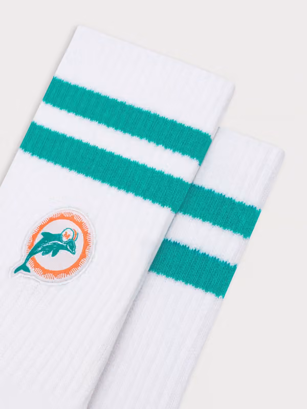 Miami Dolphins L&L '90 Classics NFL Crew Socks White view 2