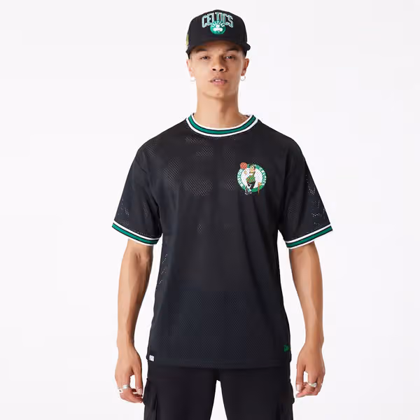Boston Celtics New Era Oversized NBA Mesh T-Shirt Black view 1