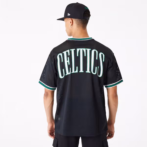 Boston Celtics New Era Oversized NBA Mesh T-Shirt Black view 2