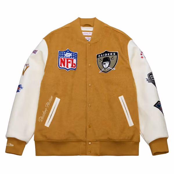 Oakland Raiders Dusted Varsity NFL Jacket Brown/Cream view 1
