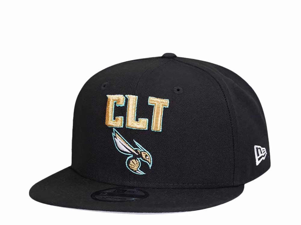 New Era Charlotte Hornets Black and Gold Prime Edition 9Fifty Snapback Hat front