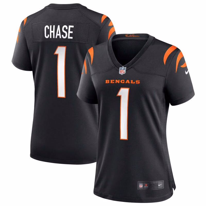 Ja'Marr Chase #1 Cincinnati Bengals Nike Game NFL Jersey Black (WOMEN'S) view 1