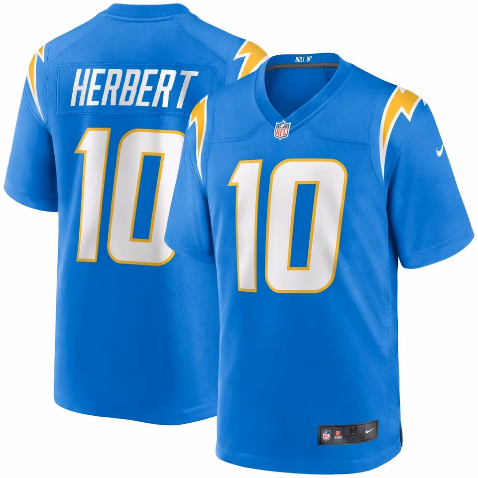 Justin Herbert #10 Los Angeles Chargers Nike Game NFL Jersey Powder Blue view 1