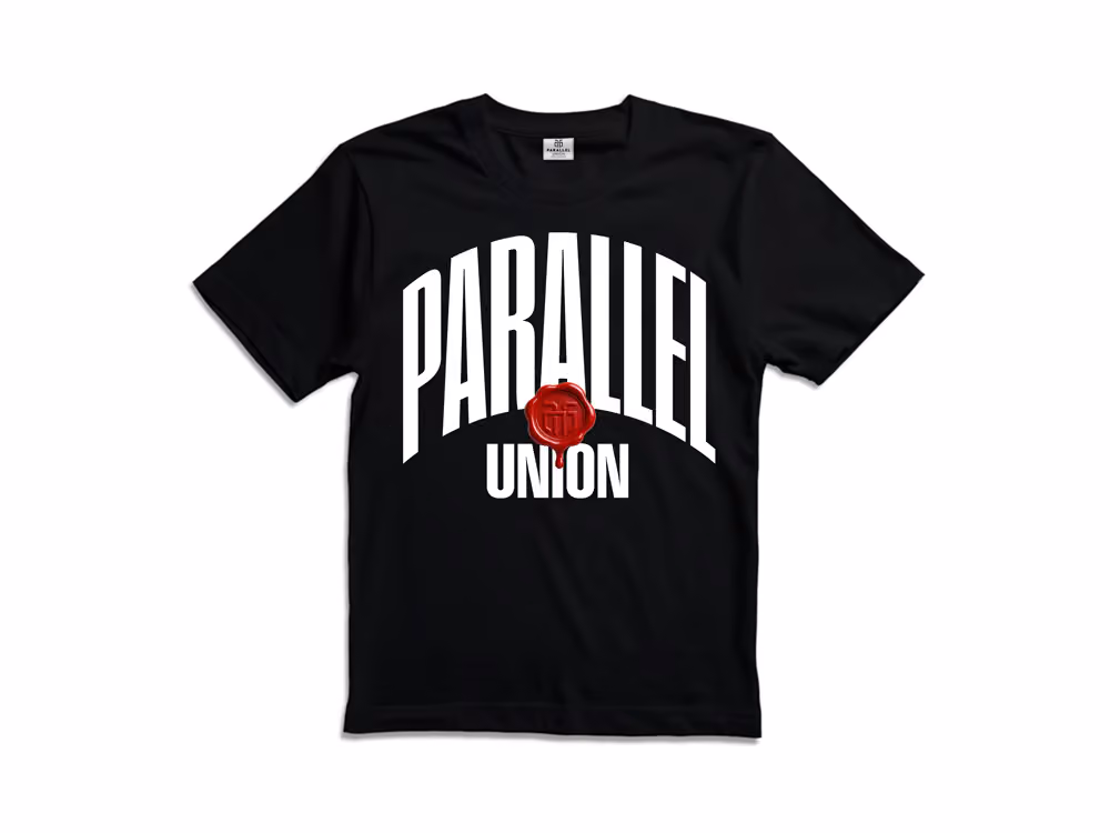 Parallel Union T-Shirt College Script Black Oversize Edition front