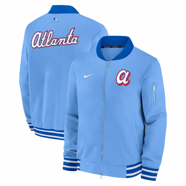 Atlanta Braves City Connect 2026 MLB Authentic Dugout Bomber Jacket Blue view 1