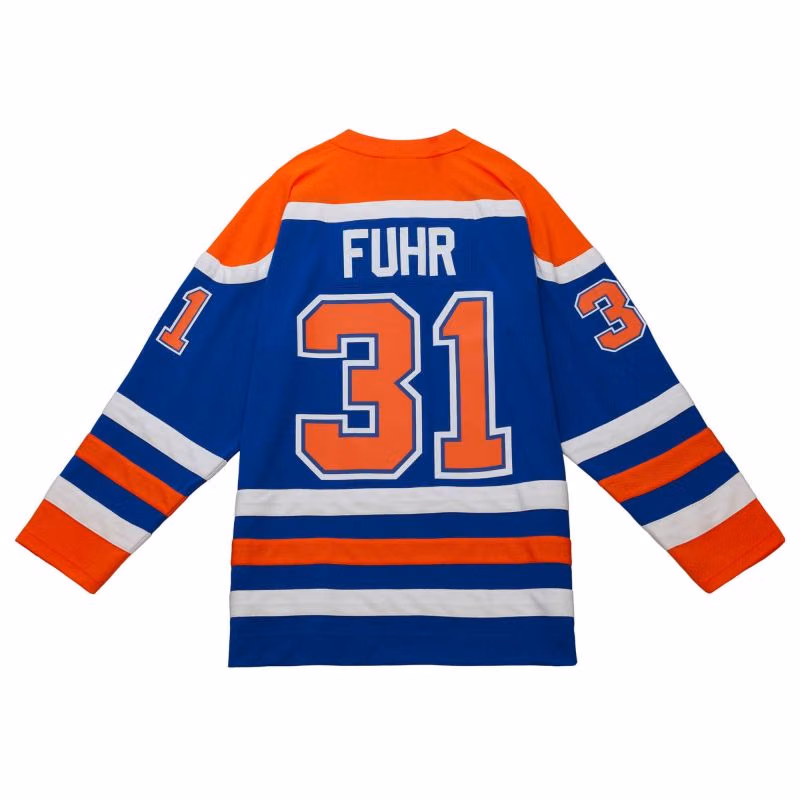 Grant Fuhr #31 Edmonton Oilers 1986-87 Mitchell & Ness NHL Jersey view 1