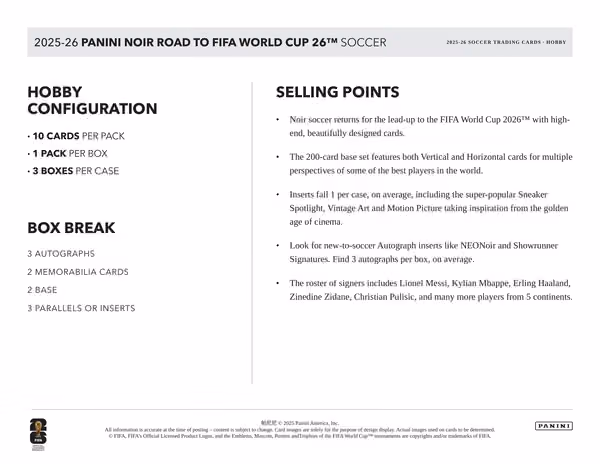 2025/26 Panini Noir Road to FIFA World Cup Football Hobby Box view 5