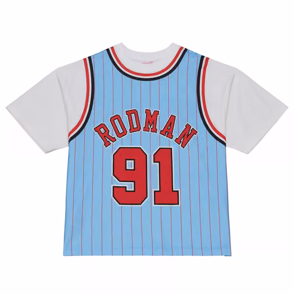 Dennis Rodman #91 Chicago Bulls Backward Jersey T-Shirt Blue view 1