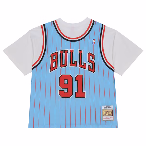Dennis Rodman #91 Chicago Bulls Backward Jersey T-Shirt Blue view 2